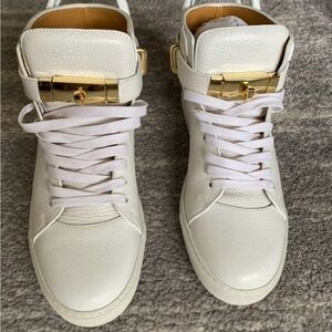 Buscemi White High-Top Sneakers with Gold Accents